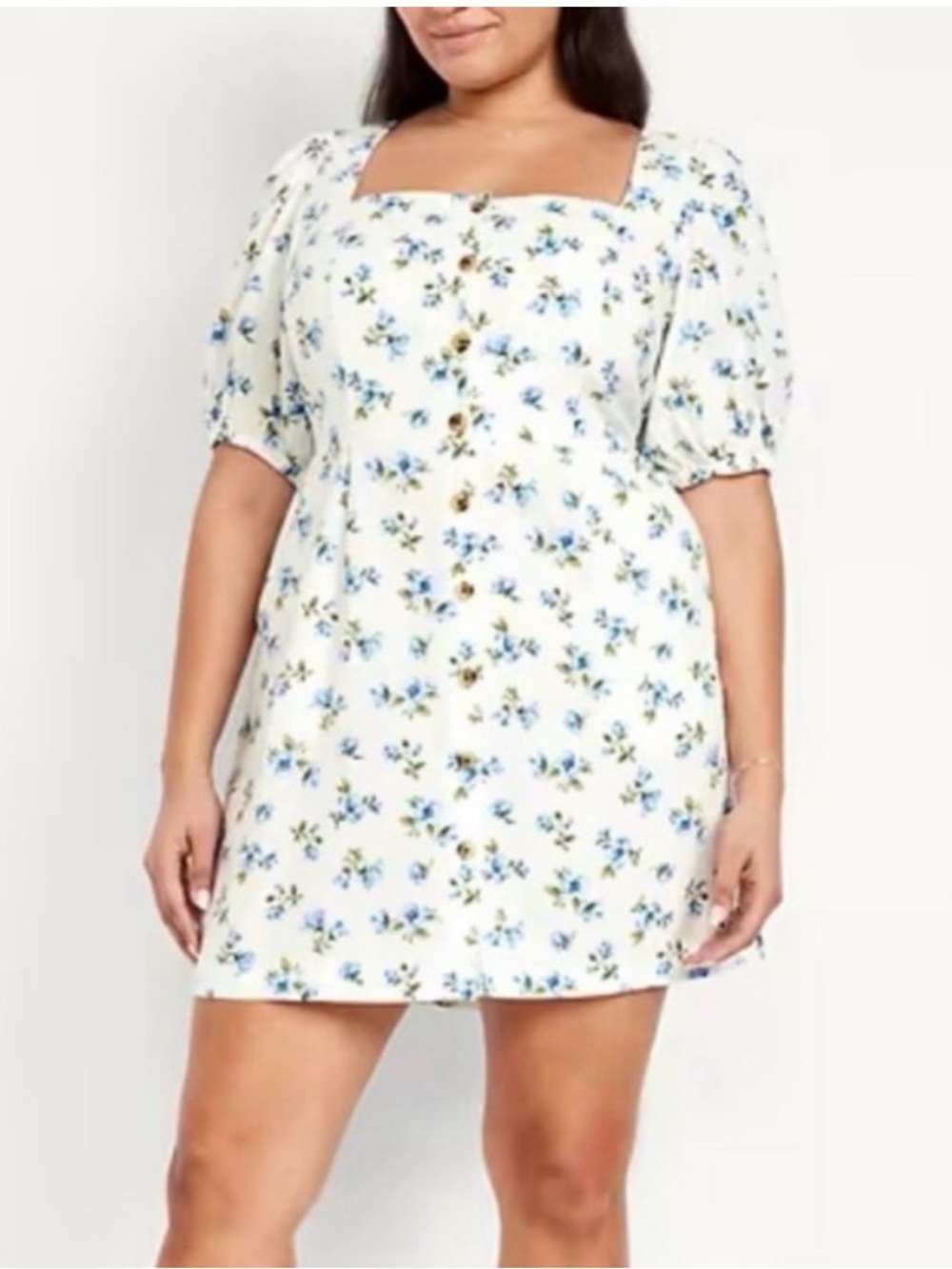 Old Navy White Mini Dress with Blue Floral Print